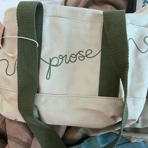 Prose Cream and Green Canvas Prose Tote Bag